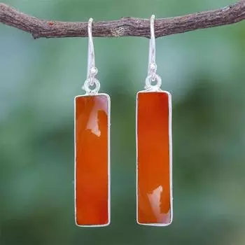 Серьги с натуральным камнем сердолик, серебро 925 пробы, ручная работа