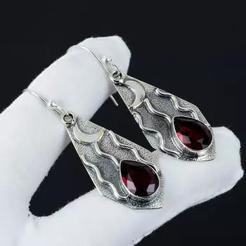Серьги с натуральным красным гранатом, серьги из стерлингового серебра 925 пробы, серьги-подвески ручной работы из серебра в стиле бохо, подарки на День матери 2.55 красный