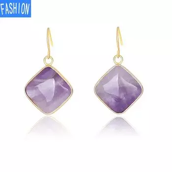 Серьги с натуральным кристаллом и аметистом, геометрические европейские и американские серьги, серьги с кристаллами в креативном стиле, женские amethyst