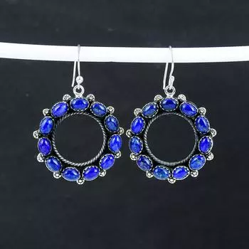 Серьги с натуральным лазуритом, серьги из стерлингового серебра 925 пробы, серьги-подвески из серебра ручной работы в стиле бохо, подарок на день рождения для жены 2.36 синий