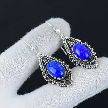 Серьги с натуральным лазуритом, серьги из стерлингового серебра 925 пробы, серьги-подвески из серебра ручной работы в стиле бохо, подарки на День матери 1.96 синий