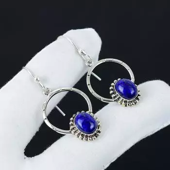 Серьги с натуральным лазуритом, серьги из стерлингового серебра 925 пробы, серьги-подвески из серебра ручной работы в стиле бохо, подарки из ваты для жены 2.16 синий