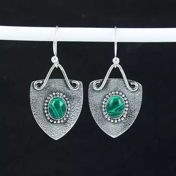 Серьги с натуральным малахитом, серьги из стерлингового серебра 925 пробы, серьги-подвески из серебра ручной работы в стиле бохо, подарок на День благодарения 2.16 зелёный