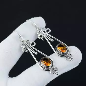 Серьги с натуральным медовым топазом, серьги из стерлингового серебра 925 пробы, серьги-подвески из серебра ручной работы в стиле бохо, подарки из ваты 2.55 жёлтый