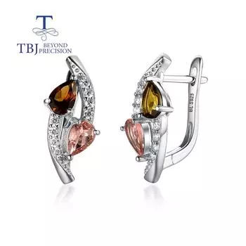 Серьги с натуральным многоцветным турмалином, груша, 4*6 мм, серьги с драгоценными камнями, серебро 925 пробы, модные классические женские повседневные украшения, изысканные украшения M розовый/коричневый