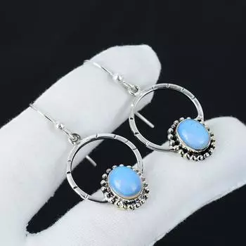 Серьги с натуральным молочным опалом, серьги из стерлингового серебра 925 пробы, серьги-подвески из серебра ручной работы в стиле бохо, подарок на день рождения для жены 2.16 синий