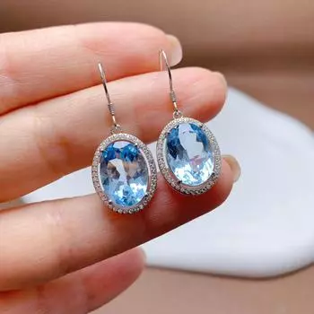 Серьги с натуральным небесно-голубым топазом: Элегантные ювелирные изделия из серебра 925 пробы с драгоценными камнями Platinum Plated
