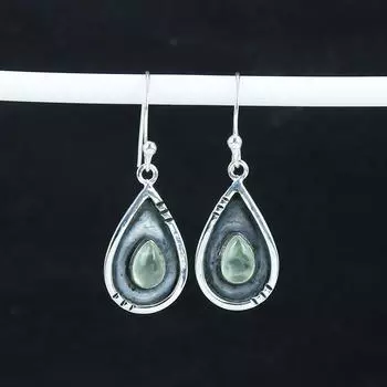 Серьги с натуральным пренитом, серьги из стерлингового серебра 925 пробы, серьги-подвески ручной работы в стиле бохо, серебряные украшения, подарок на годовщину 1.77 зелёный