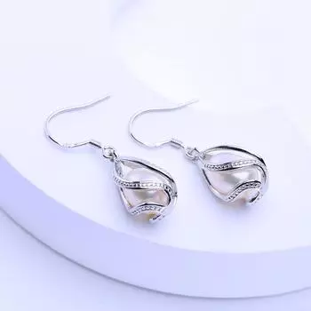 Серьги с натуральным пресноводным жемчугом в клетке для женщин, модные длинные серьги с культивированным жемчугом белый