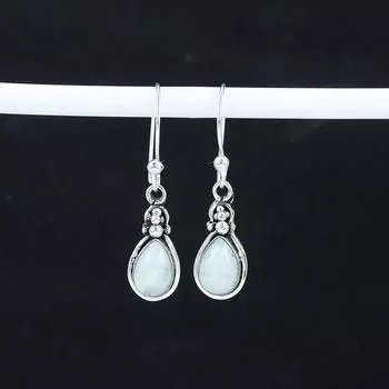 Серьги с натуральным радужным лунным камнем, серьги из стерлингового серебра 925 пробы, серьги-подвески из серебра ручной работы в стиле бохо, подарок на помолвку 1.77 белый