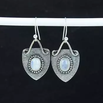 Серьги с натуральным радужным лунным камнем, серьги из стерлингового серебра 925 пробы, серьги-подвески из серебра ручной работы в стиле бохо, подарок на вечеринку 2.16 белый