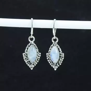 Серьги с натуральным радужным лунным камнем, серьги из стерлингового серебра 925 пробы, серьги-подвески ручной работы в стиле бохо из серебра, подарок на день рождения для любимого человека 1.77 белый