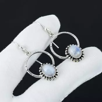 Серьги с натуральным радужным лунным камнем, серьги из стерлингового серебра 925 пробы, серьги-подвески из серебра ручной работы в стиле бохо, пасхальные подарки 2.16 белый