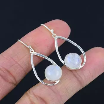 Серьги с натуральным радужным лунным камнем, однотонные серьги из стерлингового серебра 925 пробы, висячие серьги ручной работы, ювелирные изделия, подарок для женщин и девочек