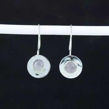 Серьги с натуральным розовым кварцем, серьги из стерлингового серебра 925 пробы, серьги-подвески из серебра ручной работы в стиле бохо, подарок на день рождения для любимого человека 1.37 розовый