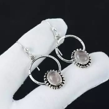 Серьги с натуральным розовым кварцем, серьги из стерлингового серебра 925 пробы, серьги-подвески из серебра ручной работы в стиле бохо, подарки из ваты 2.16 розовый