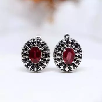 Серьги с натуральным рубином, серебро 925 пробы, легкий роскошный дизайн для женщин, подарков на юбилей, банкет, день рождения M красный