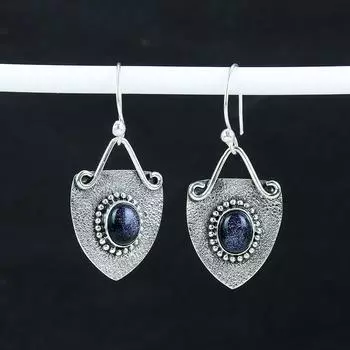 Серьги с натуральным синим солнечным камнем, серьги из стерлингового серебра 925 пробы, серьги-подвески ручной работы в стиле бохо из серебра, подарок на День матери 2.16 синий