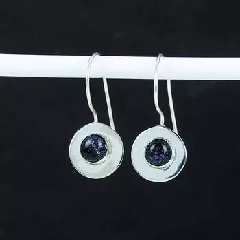 Серьги с натуральным синим солнечным камнем, серьги из стерлингового серебра 925 пробы, серьги-подвески из серебра ручной работы в стиле бохо, подарок на помолвку 1.37 синий