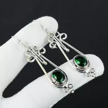 Серьги с натуральным зеленым турмалином, серьги из стерлингового серебра 925 пробы, серьги-подвески из серебра ручной работы в стиле бохо, подарки из ваты 2.55 зелёный