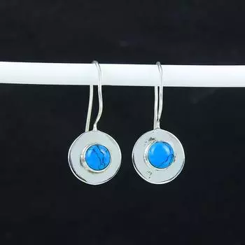 Серьги с натуральными бирюзовыми драгоценными камнями, серьги из стерлингового серебра 925 пробы, серьги-подвески из серебра ручной работы в стиле бохо, подарок на день рождения 1.37 синий