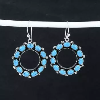 Серьги с натуральными бирюзовыми драгоценными камнями, серьги из стерлингового серебра 925 пробы, серьги-подвески ручной работы в стиле бохо из серебра, подарок на День благодарения 2.36 синий