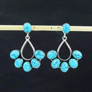 Серьги с натуральными бирюзовыми камнями, серьги из стерлингового серебра 925 пробы, серьги-подвески из серебра ручной работы в стиле бохо, подарок на день рождения 2.36 зелёный