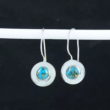 Серьги с натуральными драгоценными камнями из голубой меди и бирюзы, серьги из стерлингового серебра 925 пробы, серьги-подвески из серебра ручной работы в стиле бохо, подарок на вечеринку GTC-3958 зелёный