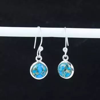 Серьги с натуральными драгоценными камнями из голубой меди и бирюзы, серьги из стерлингового серебра 925 пробы, серьги-подвески из серебра ручной работы в стиле бохо, подарок из ваты 1.1 синий
