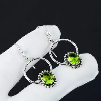 Серьги с натуральными драгоценными камнями перидот, серьги из стерлингового серебра 925 пробы, серьги-подвески ручной работы в стиле бохо из серебра, подарки на День матери 2.16 зелёный