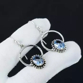 Серьги с натуральными драгоценными камнями аквамарлин, серьги из стерлингового серебра 925 пробы, серьги-подвески ручной работы в стиле бохо из серебра, подарки на День матери 2.16 синий