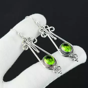 Серьги с натуральными драгоценными камнями перидот, серьги из стерлингового серебра 925 пробы, серьги-подвески из серебра ручной работы в стиле бохо, подарки на помолвку 2.55 зелёный