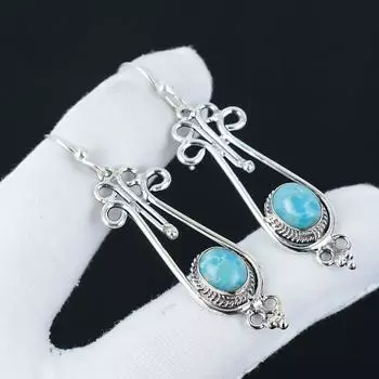 Серьги с натуральными драгоценными камнями Ларимар, серьги из стерлингового серебра 925 пробы, серьги-подвески ручной работы в стиле бохо из серебра, подарки на День матери 2.55 синий