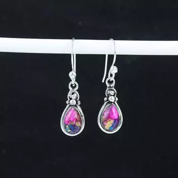 Серьги с натуральными камнями Kingman Pink Spiny Oyster, серьги из стерлингового серебра 925 пробы, серьги-подвески из серебра ручной работы в стиле бохо, подарок на вечеринку 1.77 фиолетовый