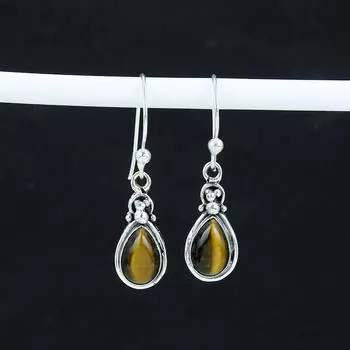 Серьги с натуральными камнями тигровый глаз, серьги из стерлингового серебра 925 пробы, серьги-подвески из серебра ручной работы в стиле бохо, подарок из ваты 1.77 коричневый