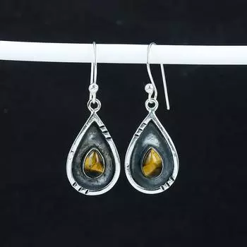 Серьги с натуральными камнями тигровый глаз, серьги из стерлингового серебра 925 пробы, серьги-подвески из серебра ручной работы в стиле бохо, подарок на вечеринку 1.77 коричневый