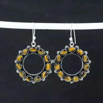 Серьги с натуральными камнями тигровый глаз, серьги из стерлингового серебра 925 пробы, серьги-подвески из серебра ручной работы в стиле бохо, подарок на помолвку 2.36 коричневый