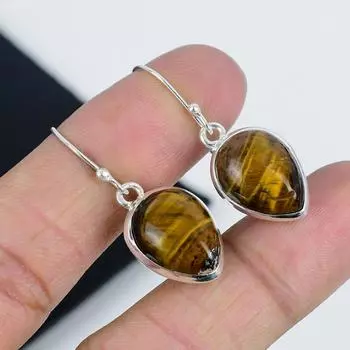 Серьги с натуральными камнями тигровый глаз, серьги из стерлингового серебра 925 пробы, серьги-подвески из серебра ручной работы в стиле бохо, подарки из ваты 1.77 коричневый