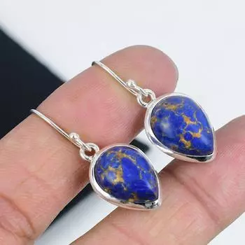 Серьги с натуральными синими медно-бирюзовыми драгоценными камнями, серьги из стерлингового серебра 925 пробы, серьги-подвески из серебра ручной работы в стиле бохо, подарок на годовщину 1.77 фиолетовый