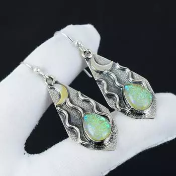 Серьги с натуральными желтыми опалами, серьги из стерлингового серебра 925 пробы, серьги-подвески из серебра ручной работы в стиле бохо, праздничные наряды в подарок 2.55 жёлтый