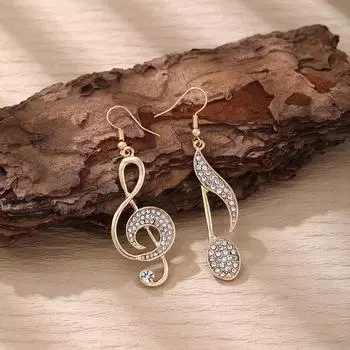 Серьги с нотами из циркония женские асимметричные блестящие уникальные украшения для выражения индивидуальности