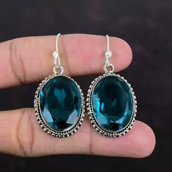 Серьги с ограненным индиголитом, серебряные серьги 925 пробы, замечательные винтажные серьги, ювелирные изделия из драгоценного камня индиголит, серьги ручной работы, подарки для нее