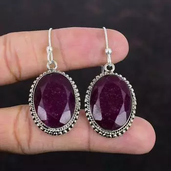 Серьги с ограненным кашмирским рубином, серьги из стерлингового серебра 925 пробы, серьги ручной работы, серьги с настоящим драгоценным камнем, замечательные винтажные ювелирные изделия, подарки для жены