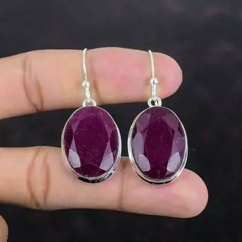 Серьги с ограненным кашмирским рубином, серьги из стерлингового серебра 925 пробы, серьги-подвески ручной работы, серьги с драгоценными камнями высшего качества, серебряные ювелирные изделия, подарок на годовщину