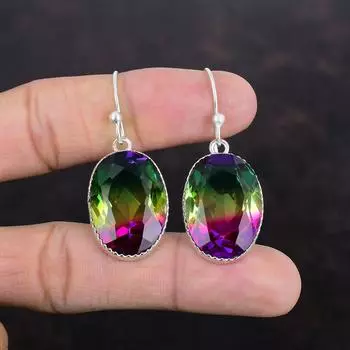 Серьги с ограненным турмалином из стерлингового серебра 925 пробы, настоящие драгоценные камни, серьги ручной работы, подарок для нее, дизайнерские серьги