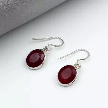 Серьги с окрашенным рубином, серебро 925 пробы, подарок на день рождения, серебряные серьги, женские серьги, висячие серьги, серьги ручной работы
