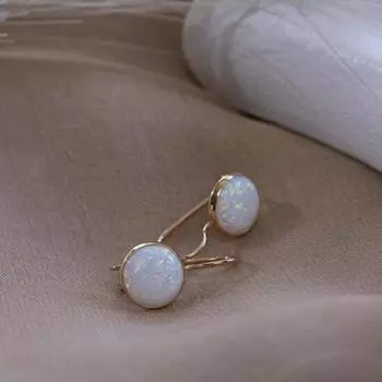 Серьги с опалом, серьги-подвески с опалом, серьги с золотым опалом, ювелирные изделия с опалом, серьги из 14-каратного золота, висячие серьги, изящные серьги, подарок для нее 16.5 Millimetres белый