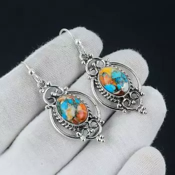 Серьги с оранжевыми колючими устрицами, серьги с овальными камнями из оранжевых колючих устриц, серьги из стерлингового серебра 925 пробы, серьги с колючими драгоценными камнями, серьги с подвесками 2.16 оранжевый