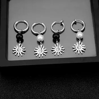 Серьги с отражающим жемчугом, подвеска в виде маленького солнца из нержавеющей стали и титана, хип-хоп, модная, крутая