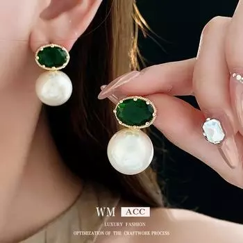 Серьги с овальным жемчугом из настоящего золота с гальваническим покрытием из серебра с индивидуальным характером и чувством дизайна, элитные серьги для женщин 1#